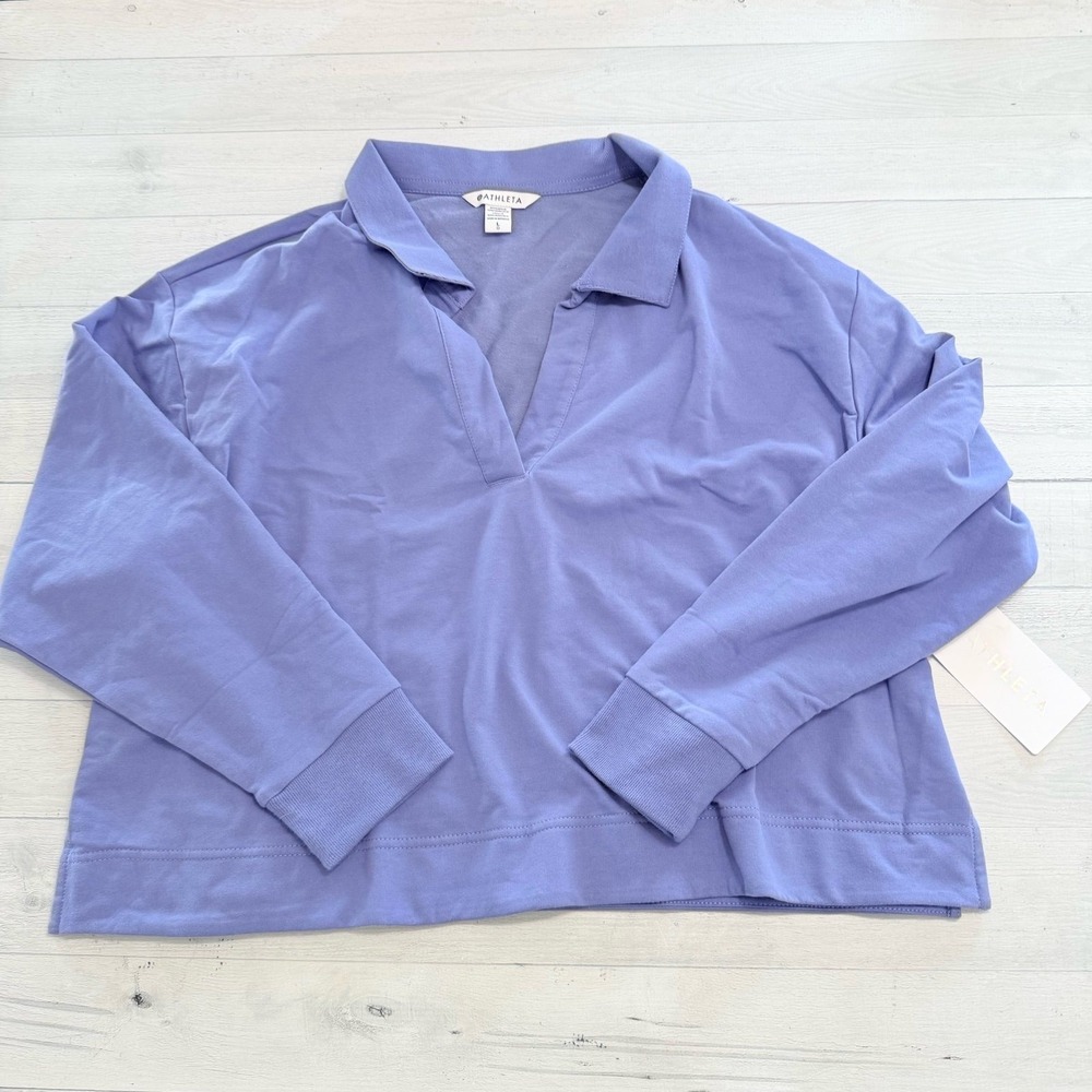 Athleta women's retroterry polo sweatshirt purple large NEW‎